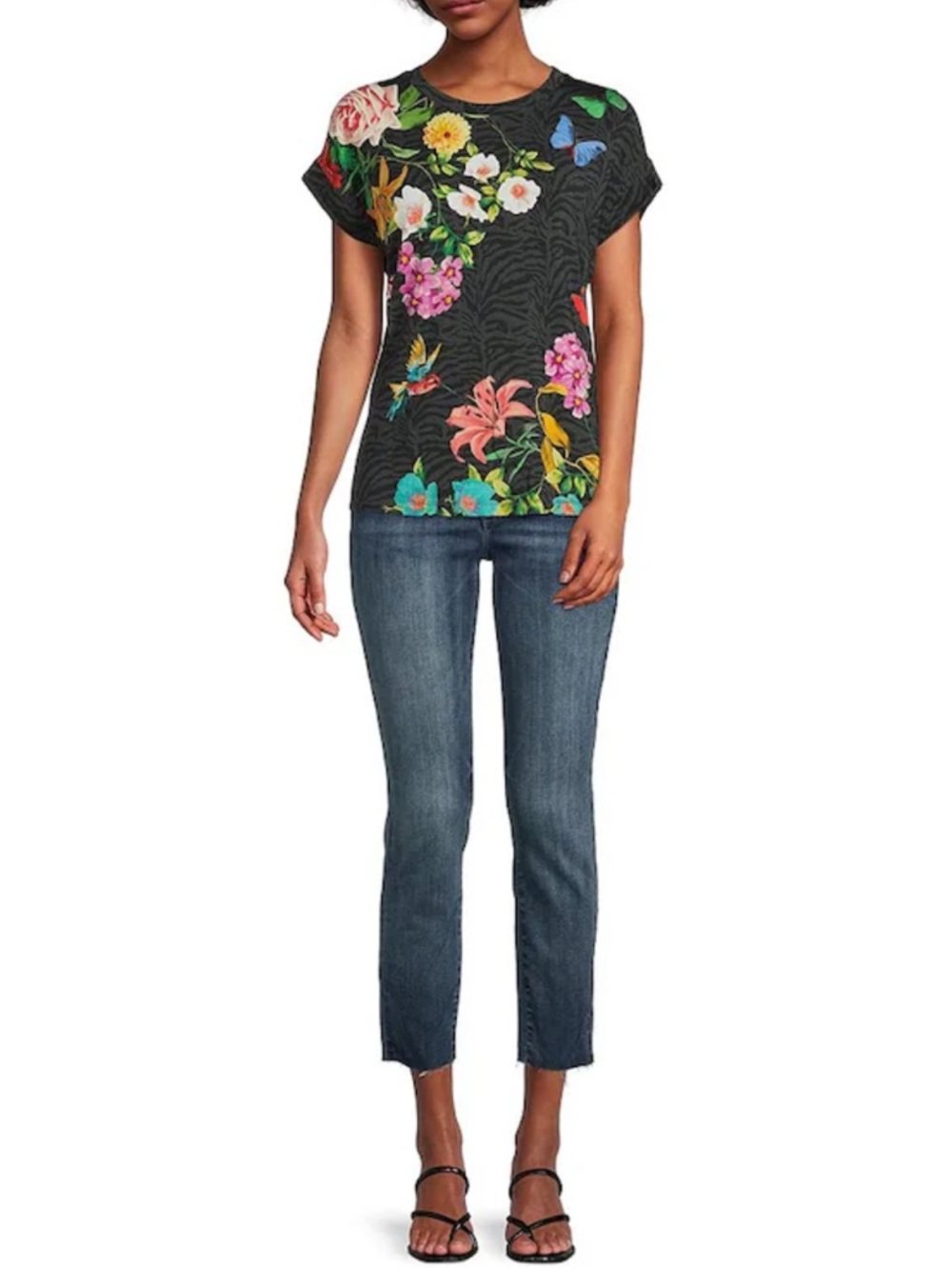 JOHNNY WAS Blooming Breeze Boho Graphic T-Shirt Zebra Floral Butterfly XS - Picture 4 of 10